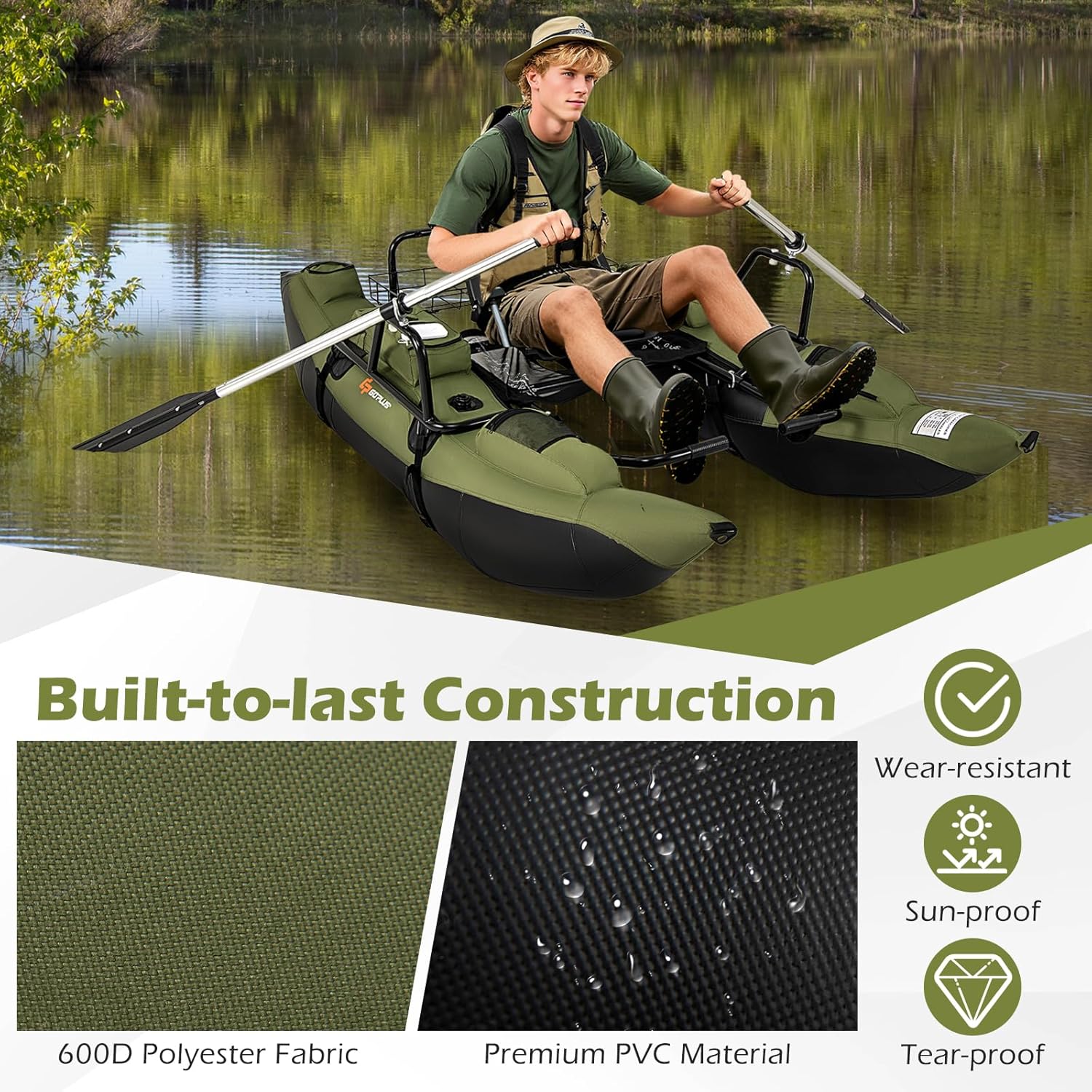 Adult Inflatable Belly Boat wi - Fishing Boat Paddle ulasan dan harga