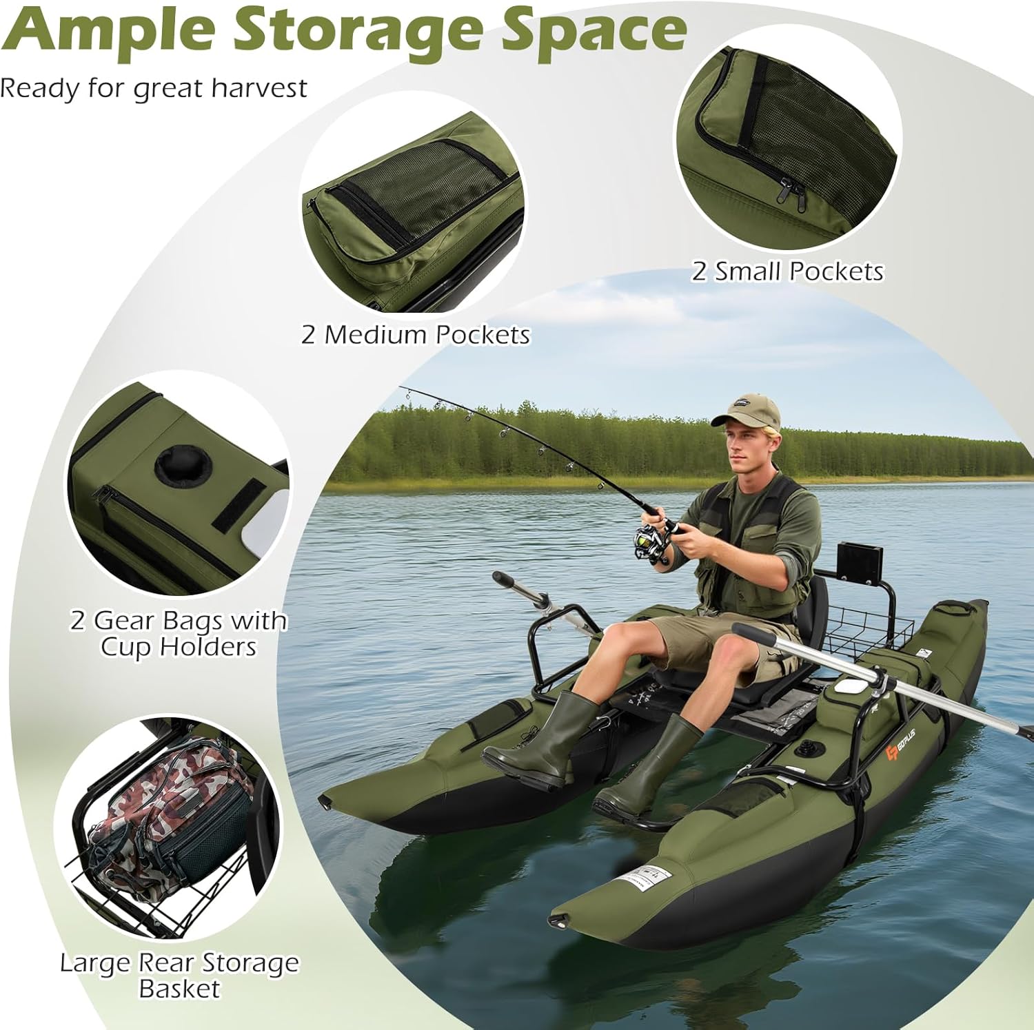 Adult Inflatable Belly Boat wi - Fishing Boat Paddle ulasan dan harga